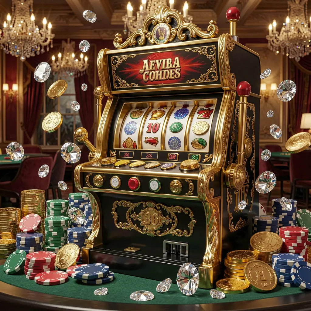Luxury slot machine with golden details and stacked casino chips in a high end casino setting showcasing the premium gaming atmosphere of AQ123 casino for players in Bangladesh